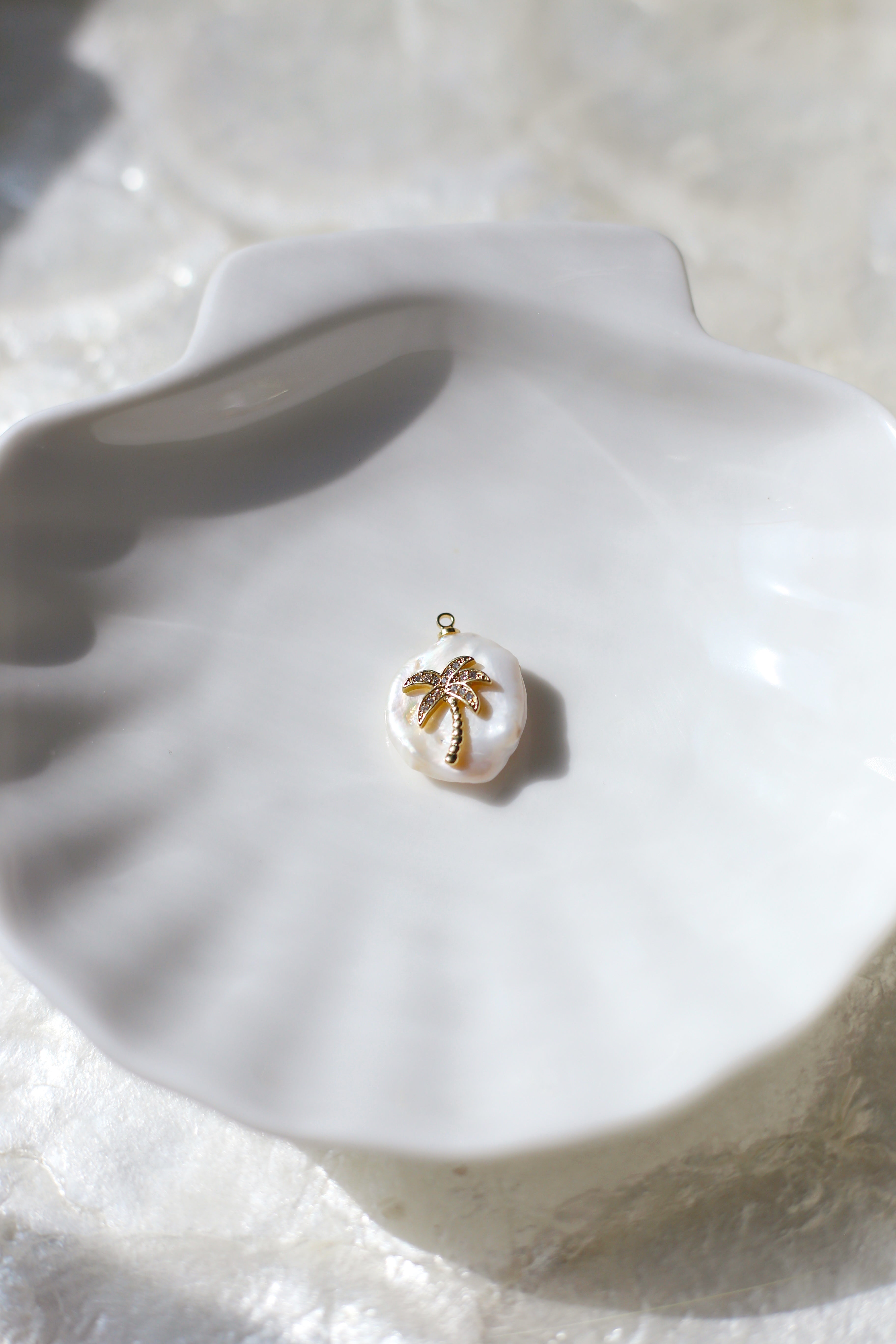 Pearl Gold CZ Palm Tree Charm