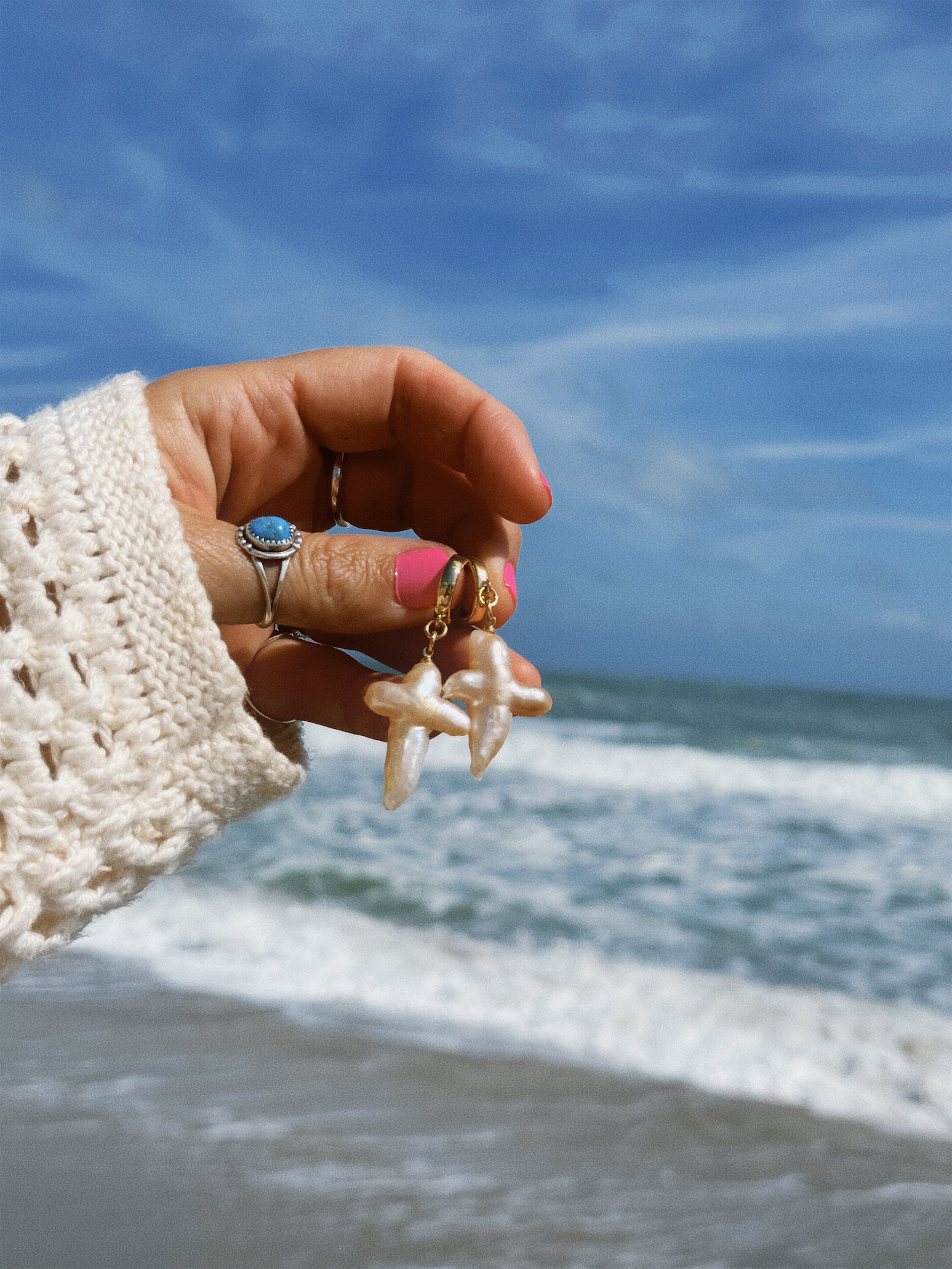 Pearl Cross Huggie Earrings