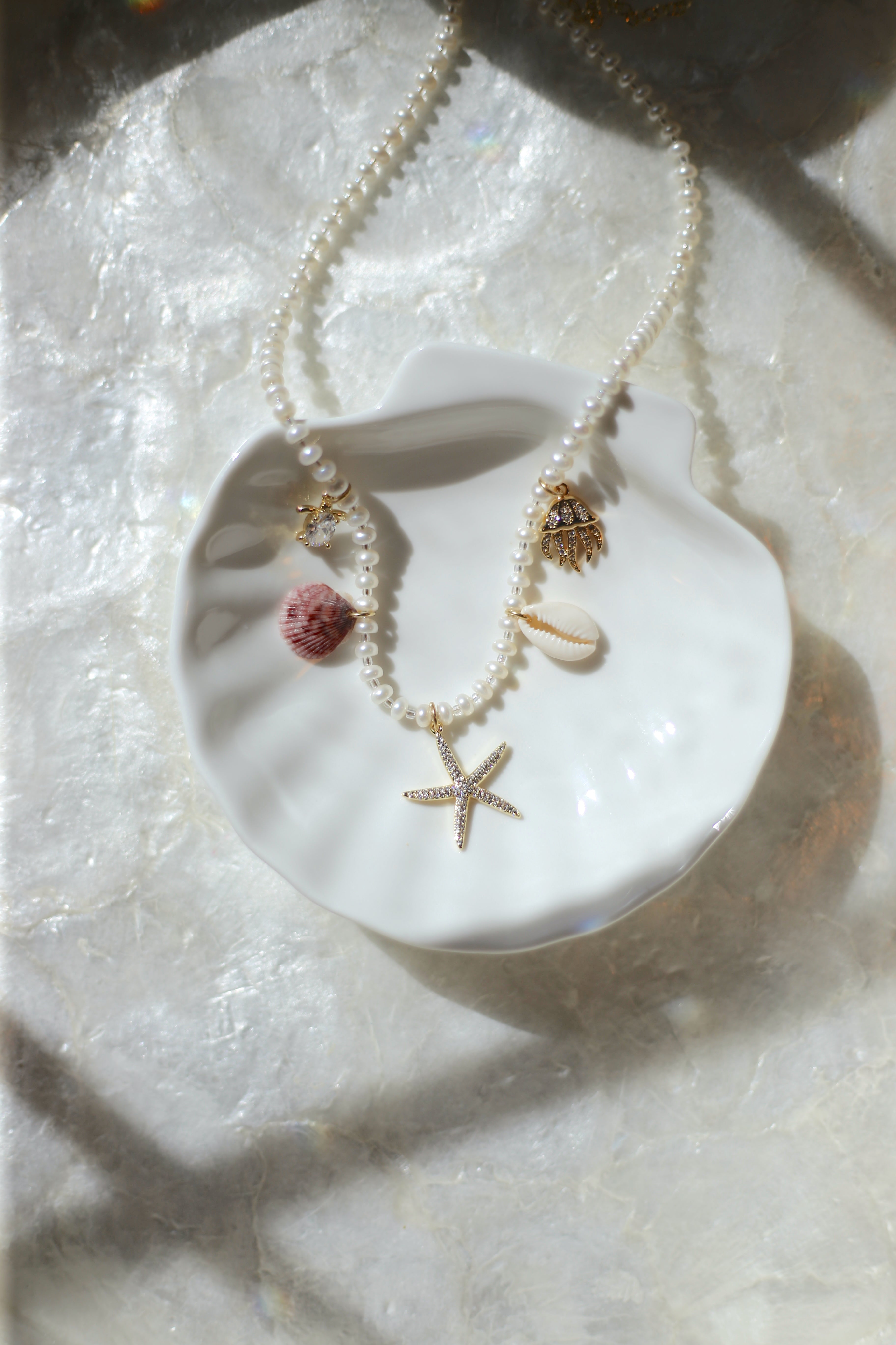 Coastal Pearl Charm Necklace