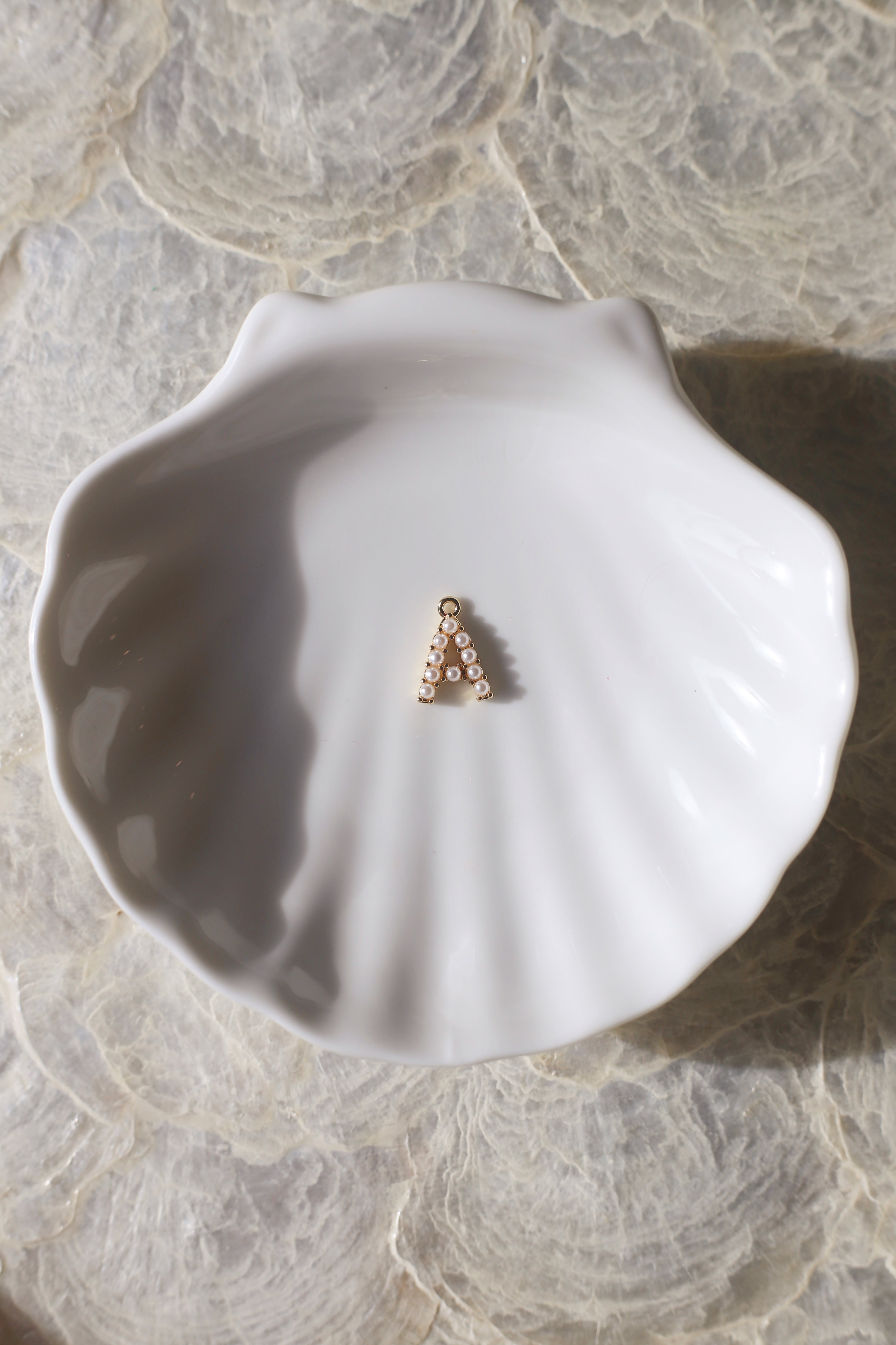 Gold Initial Letter Pearl Charm