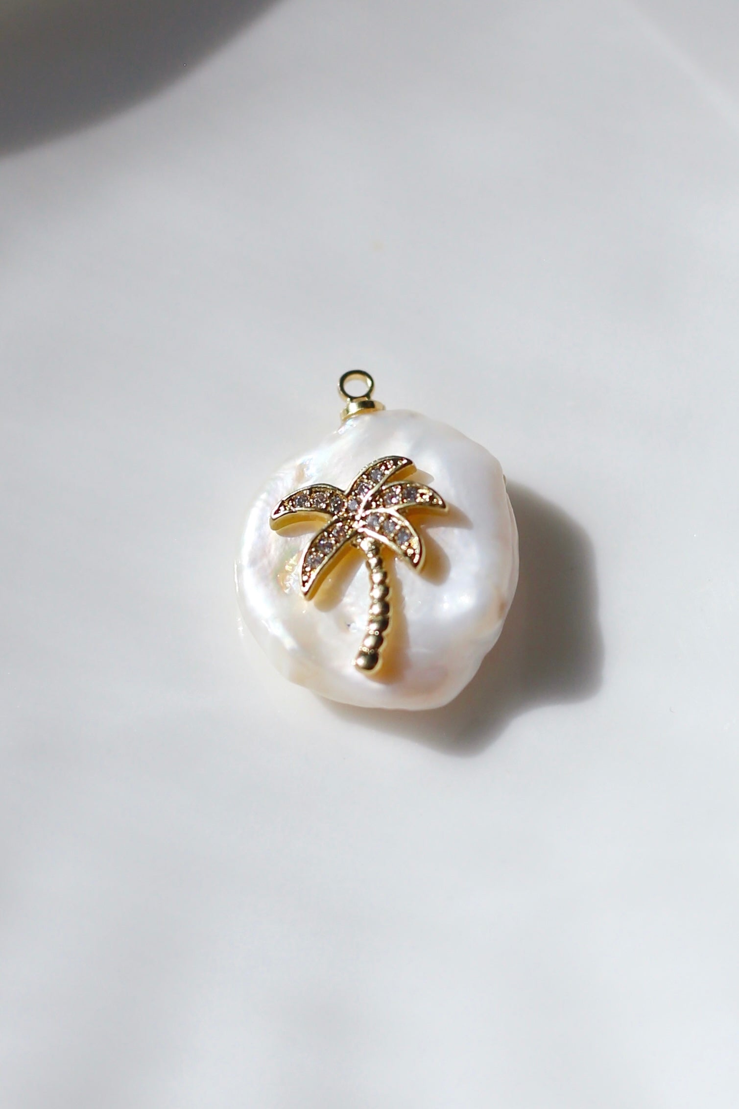 Pearl Gold CZ Palm Tree Charm