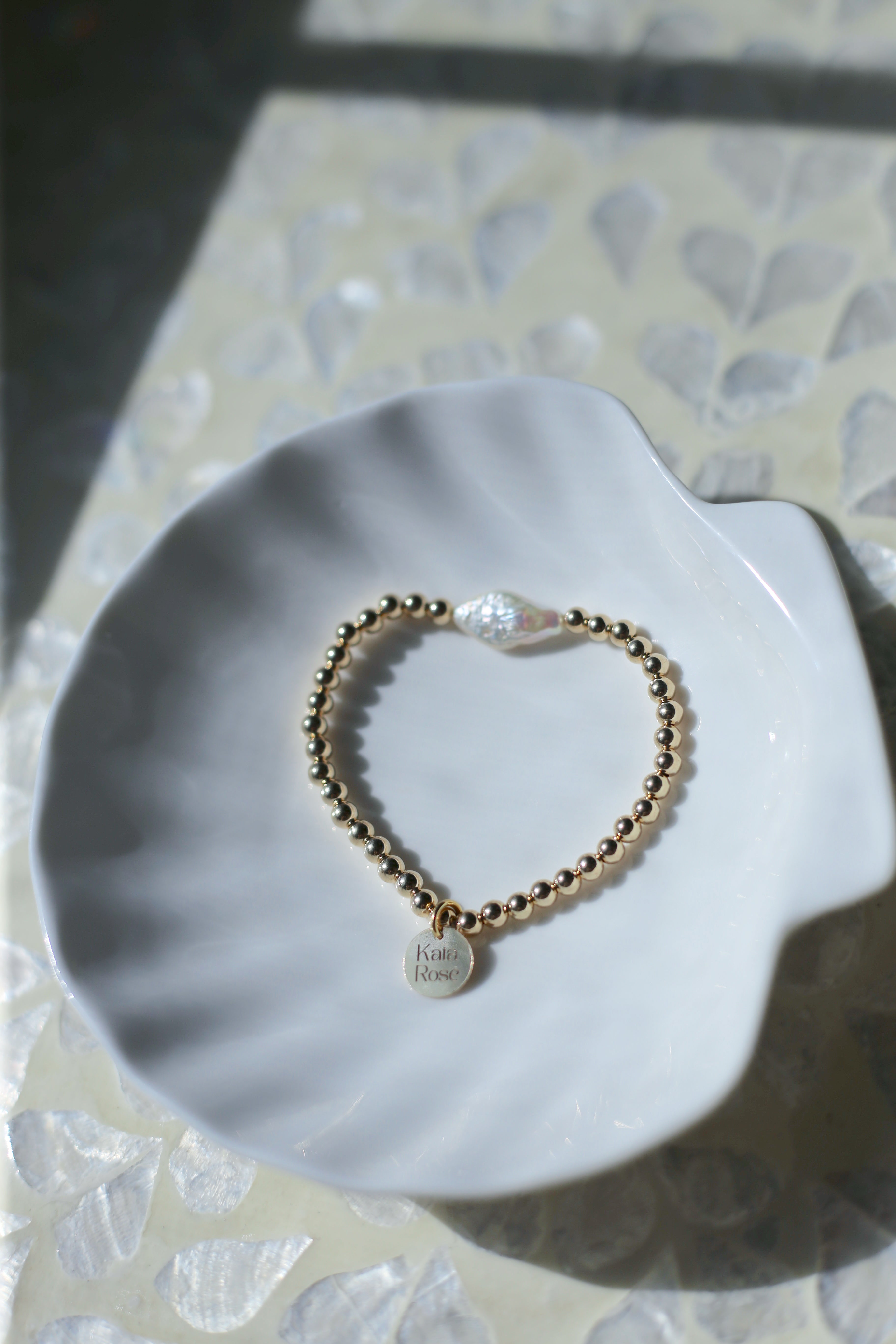 Adelina Bracelet Freshwater Pearl Surrounded By Gold Filled Beads Heart Shaped