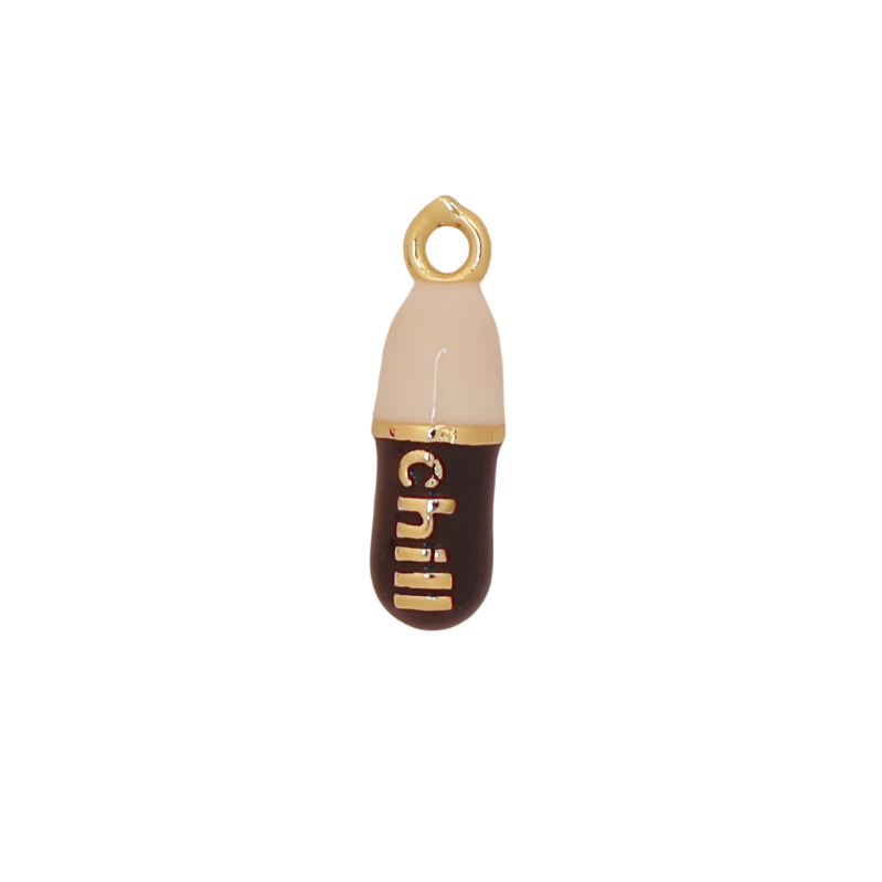 Black Enamel Gold Chill Pill Charm