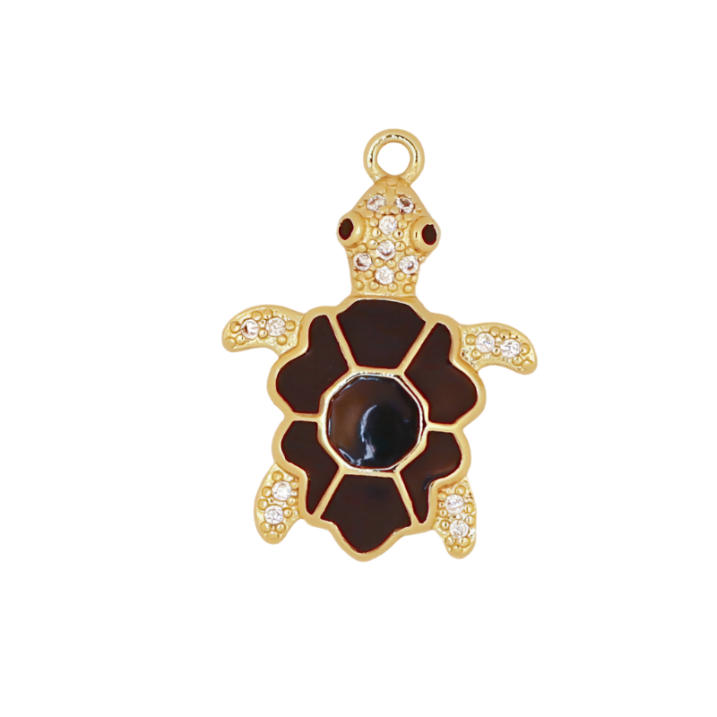 Black Enamel Gold Sea Turtle Charm