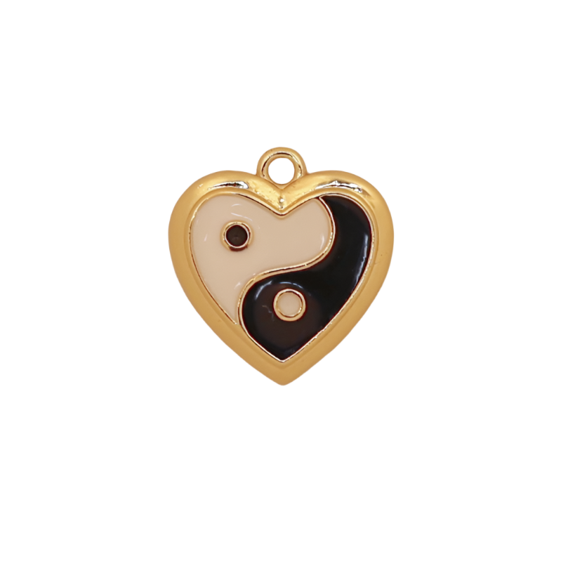 Black Enamel Yin Yang Heart Charm
