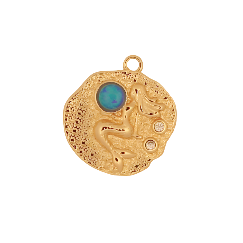 Blue Opal Gold Mermaid Coin Charm