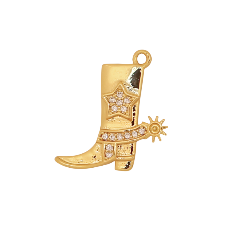 CZ Gold Cowgirl Boots Charm