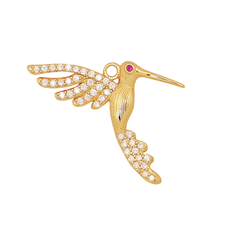 CZ Gold Hummingbird Charm