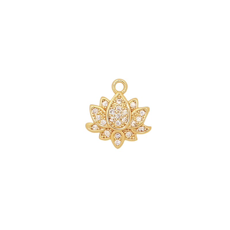 CZ Gold Lotus Flower Charm