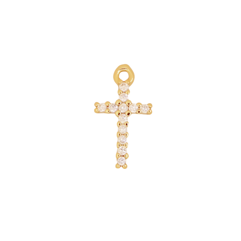 CZ Pave Gold Cross Charm