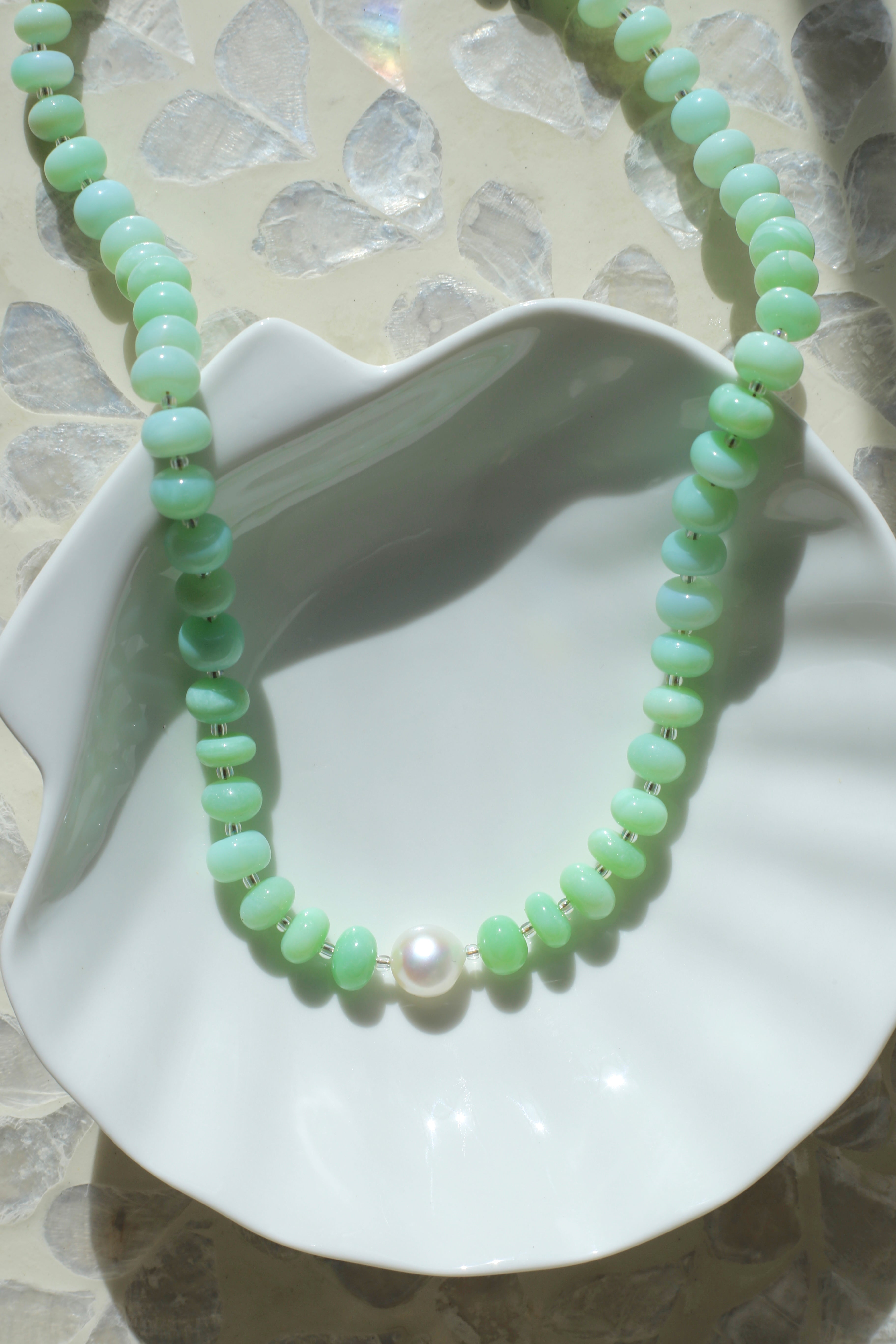Catalina Green Hand Dyed Opals with AAA Freshwater Pearl Necklace