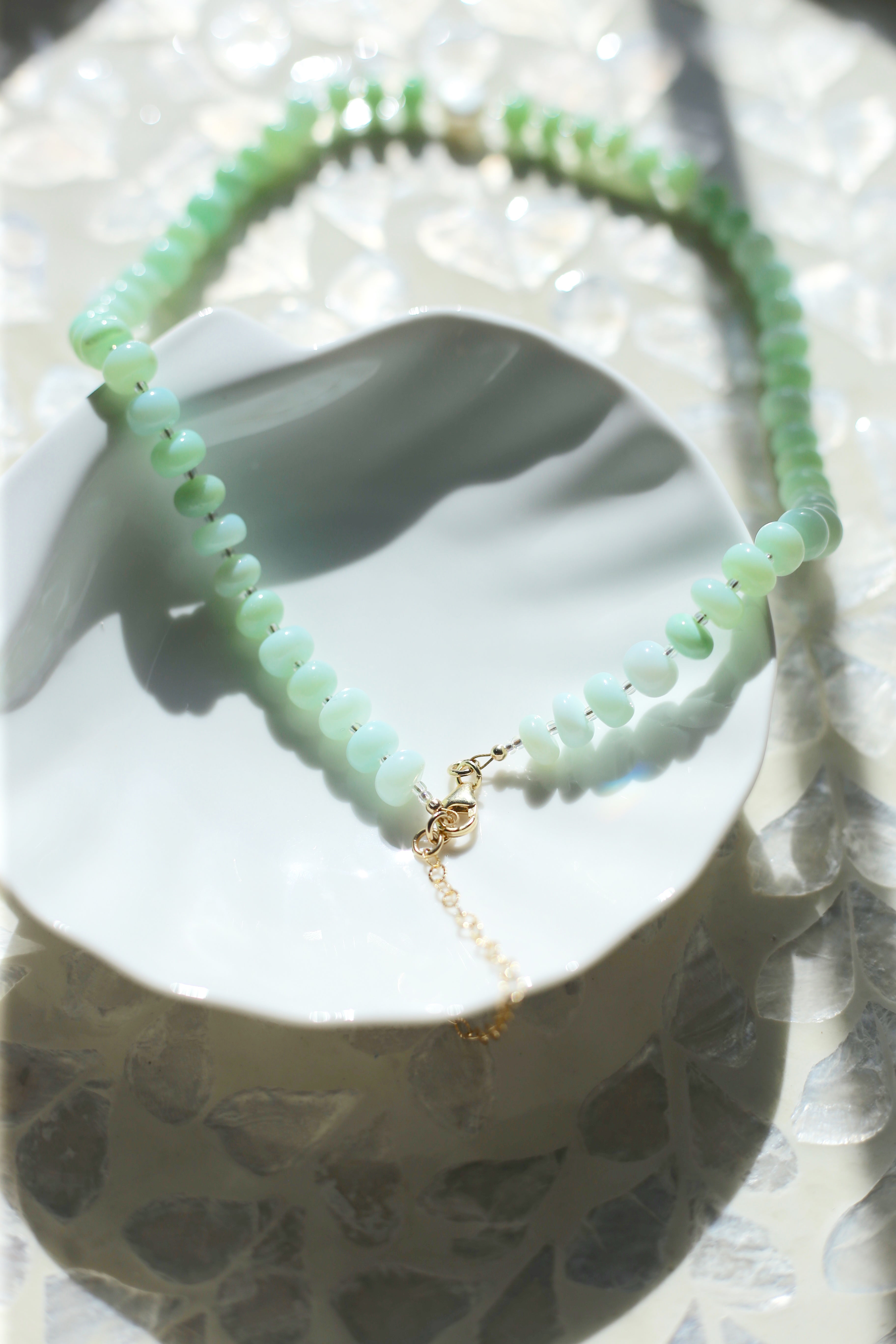 Catalina Green Hand Dyed Opals with AAA Freshwater Pearl Necklace Clasp