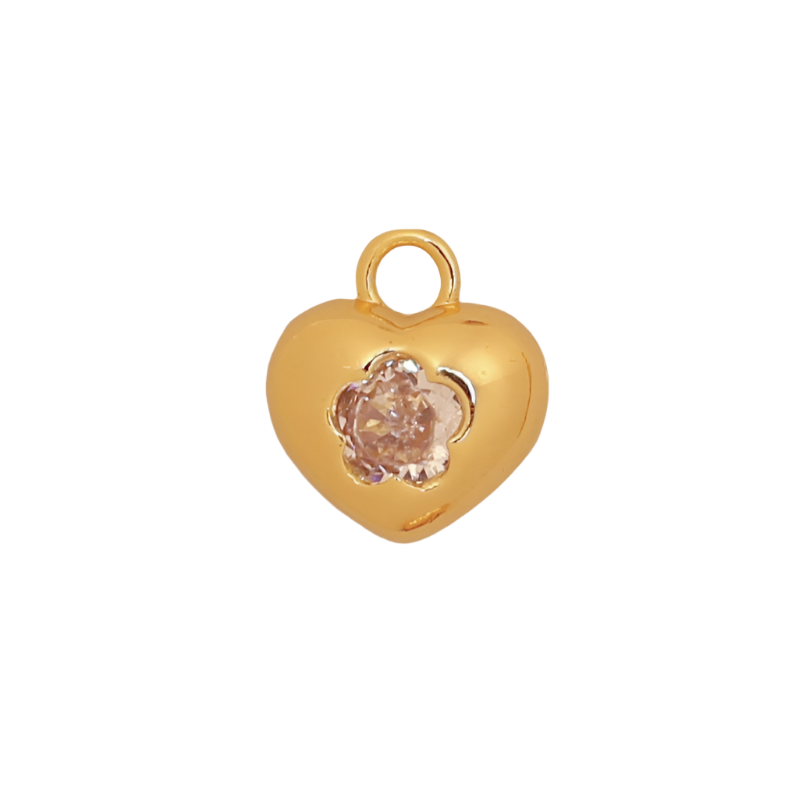 Clear CZ Gold Puffy Heart Charm