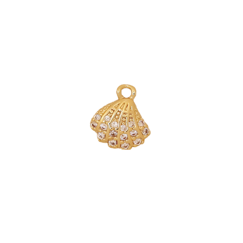 Dainty CZ Gold Fancy Scallop Shell Charm