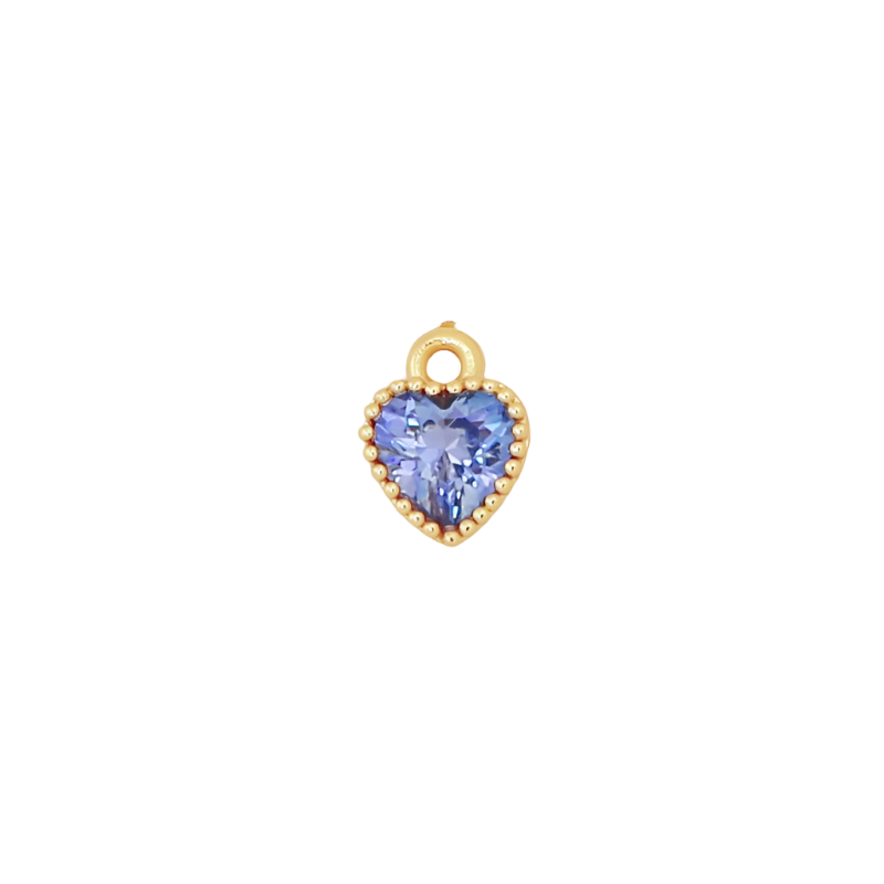 Dainty Ocean Blue CZ Gold Border Heart Charm