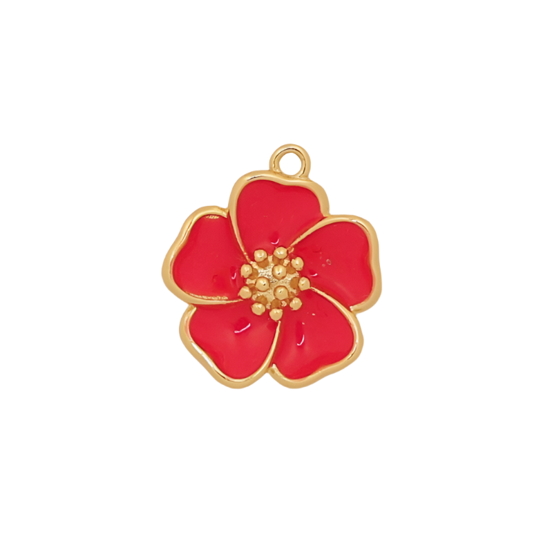 Dark Pink Gold Hibiscus Enamel Flower Charm