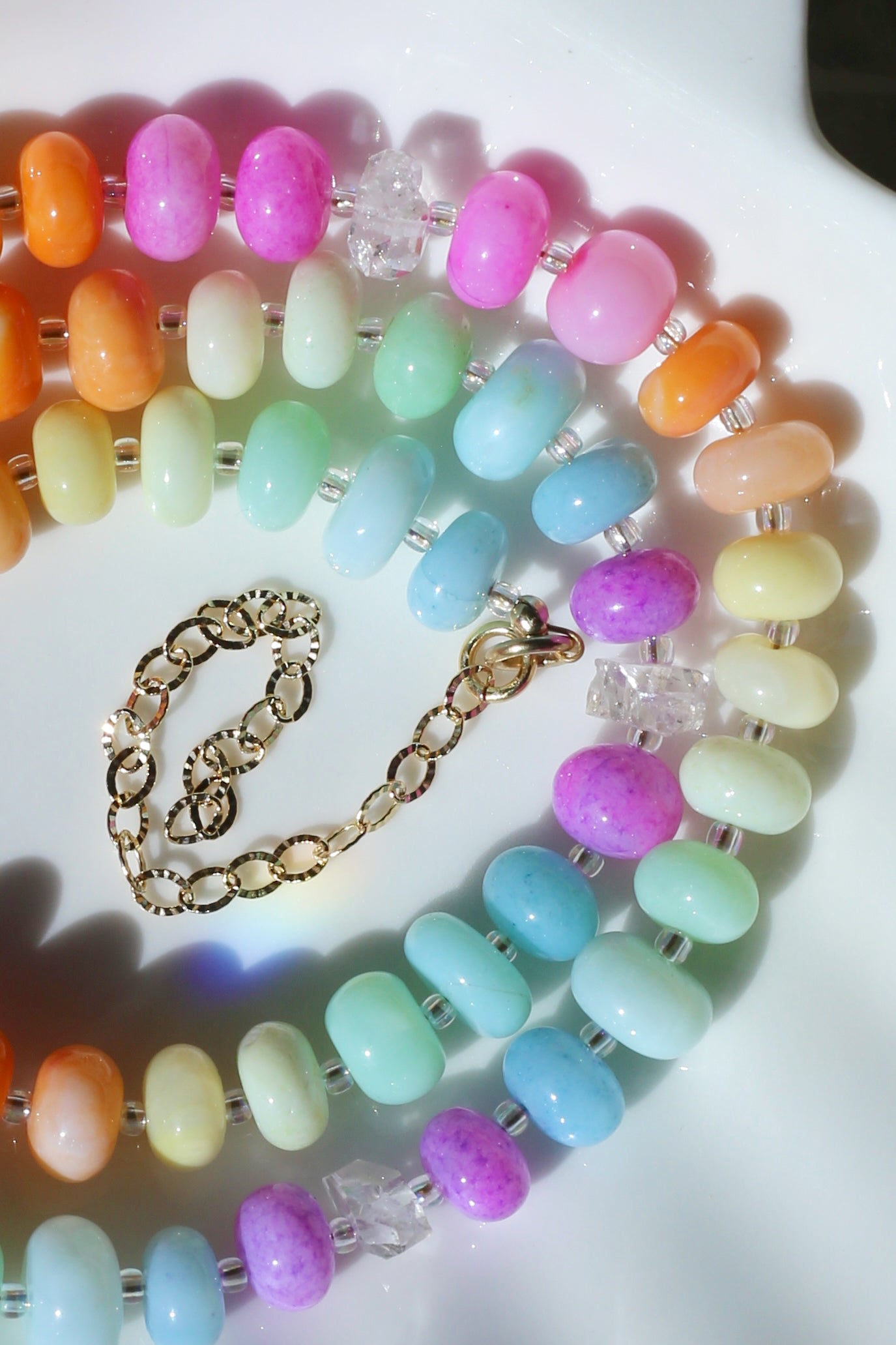 Evangeline Hand Dyed Opal Necklace Coiled Up Close