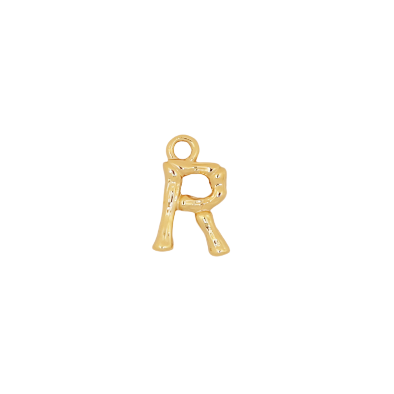 Gold Bamboo Letter R Initial Charm