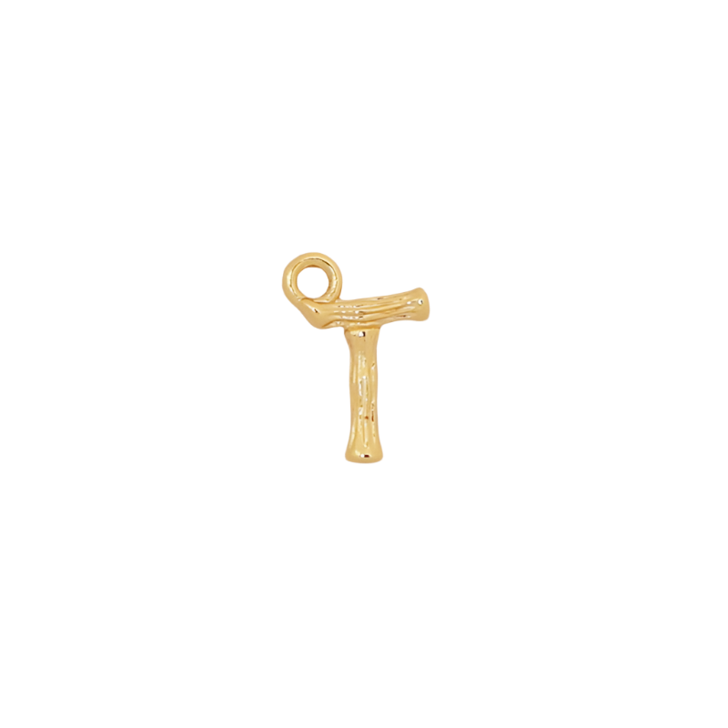Gold Bamboo Letter T Initial Charm