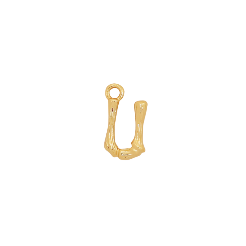 Gold Bamboo Letter U Initial Charm