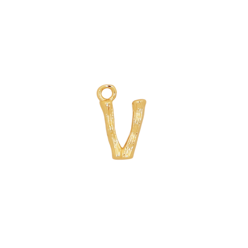 Gold Bamboo Letter V Initial Charm