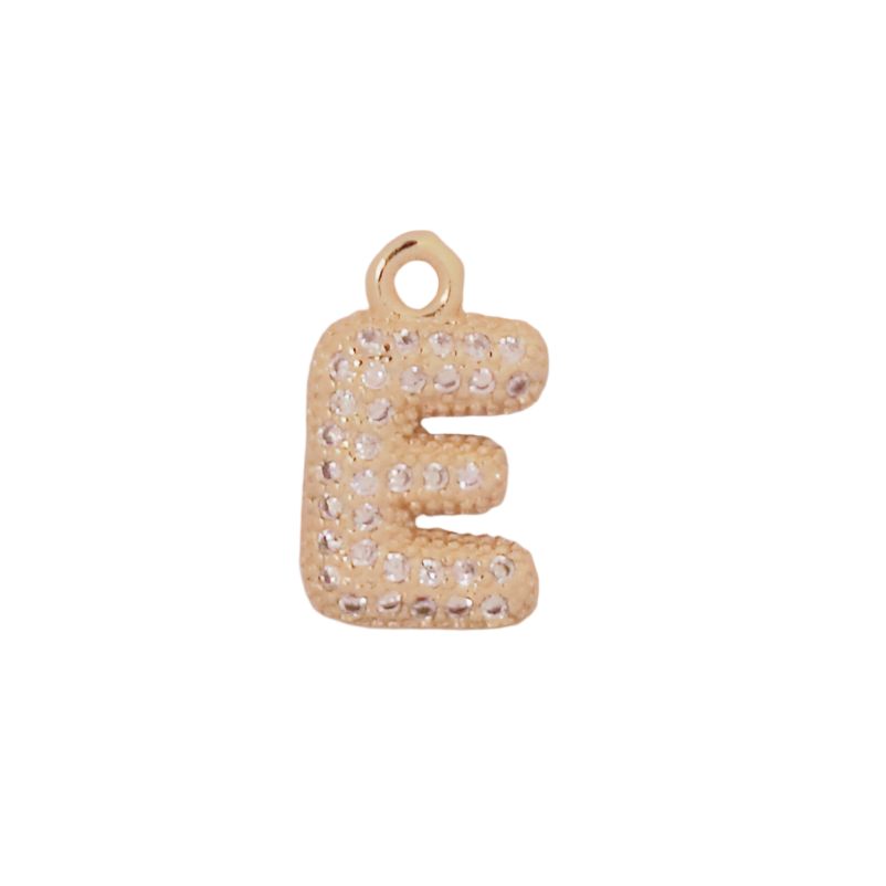 Gold Bubble CZ Letter E Initial Charm