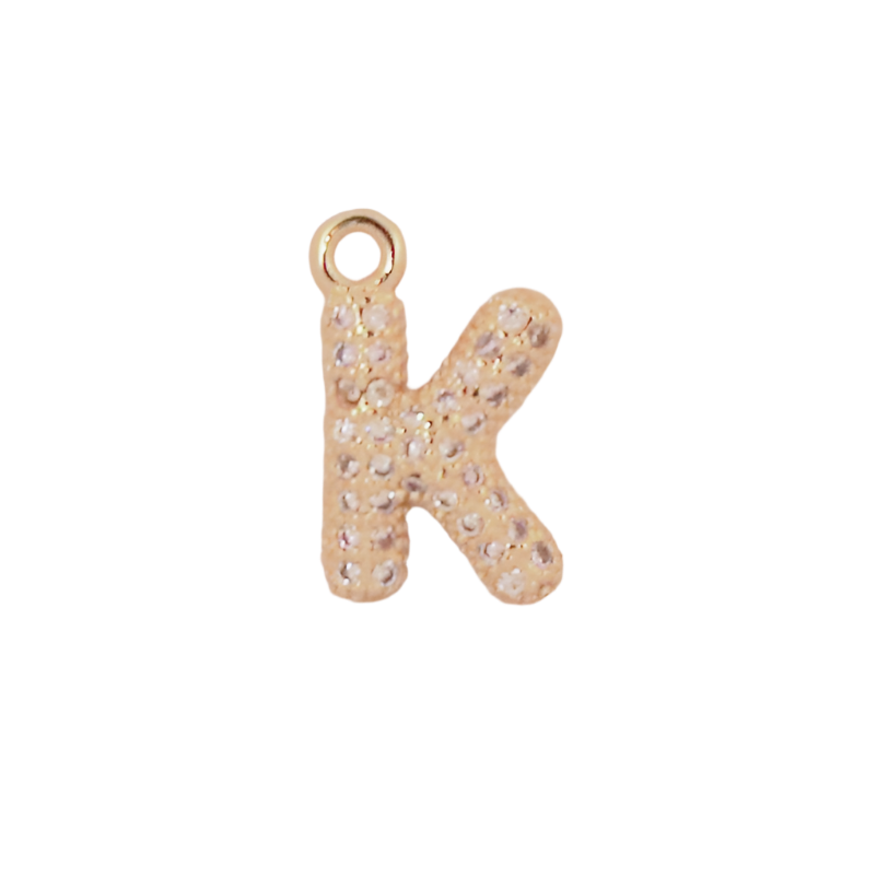 Gold Bubble CZ Letter K Initial Charm