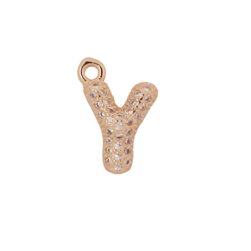 Gold Bubble CZ Letter Y Initial Charm