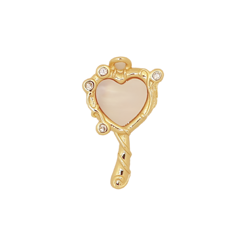 Gold CZ Mother of Pearl Heart Mirror Charm