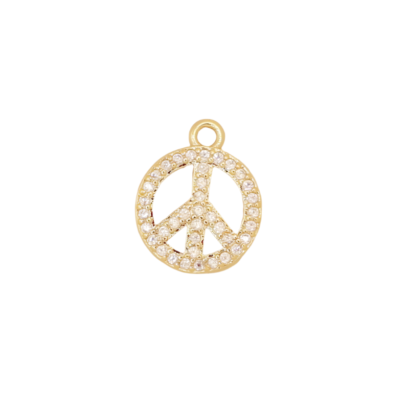 Gold CZ Peace Sign Charm