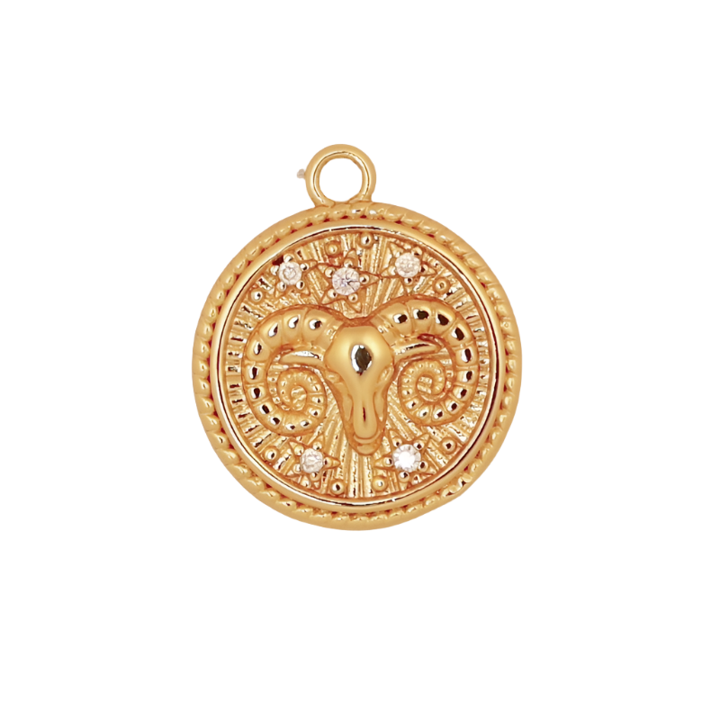 Gold CZ Zodiac Aries Charm