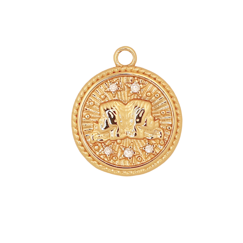 Gold CZ Zodiac Gemini Charm