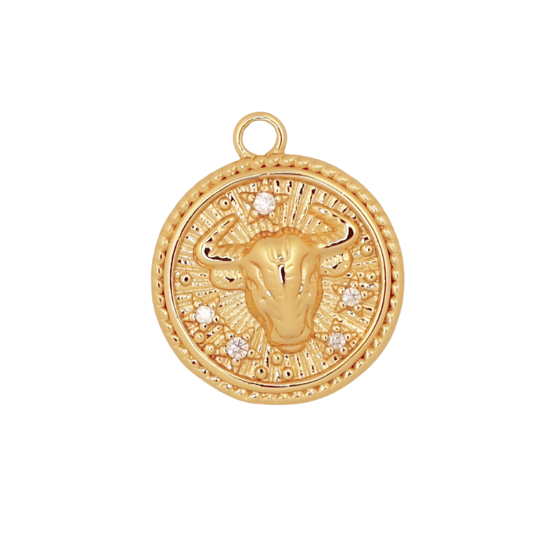 Gold CZ Zodiac Taurus Charm