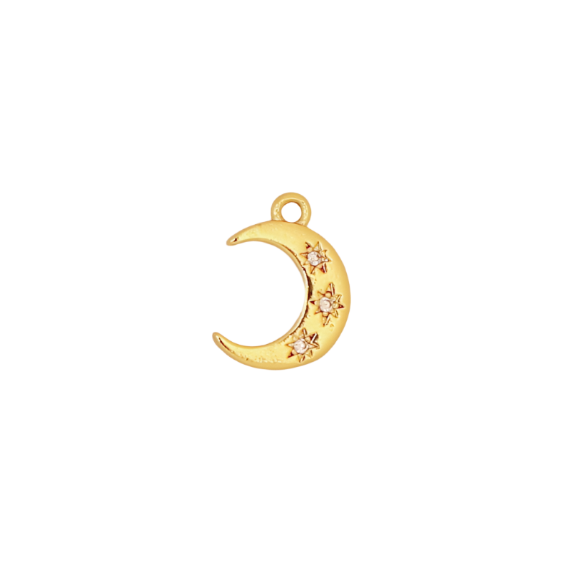 Gold Moon with 3 CZ Charm