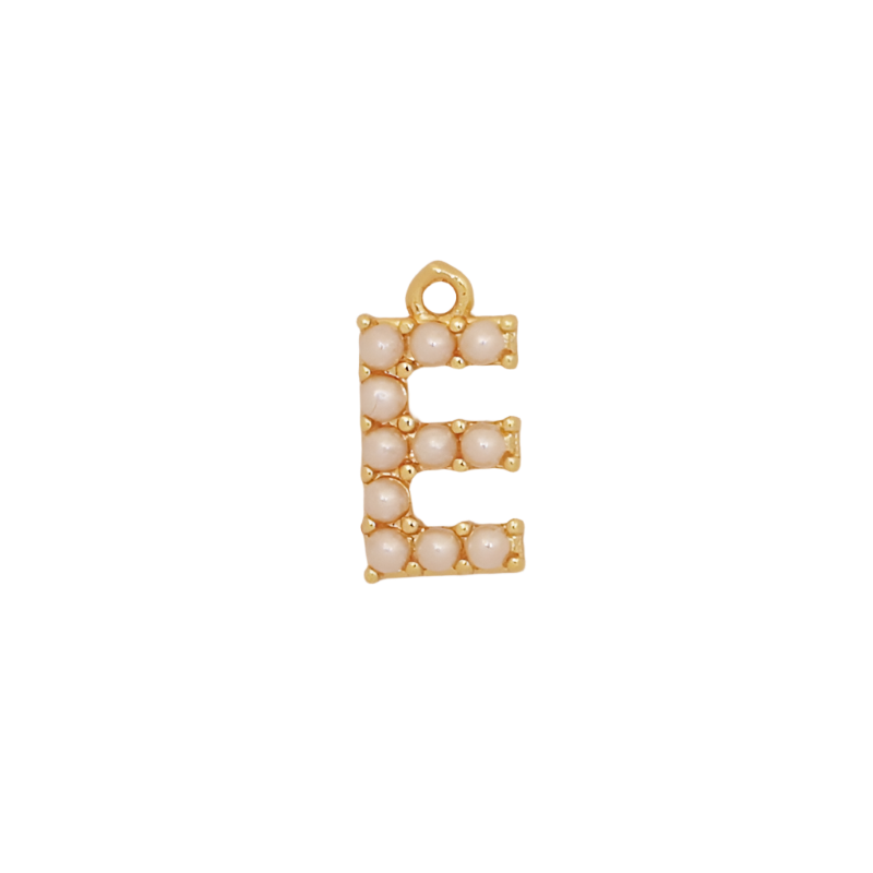 Gold Pearl Letter E Initial Charm