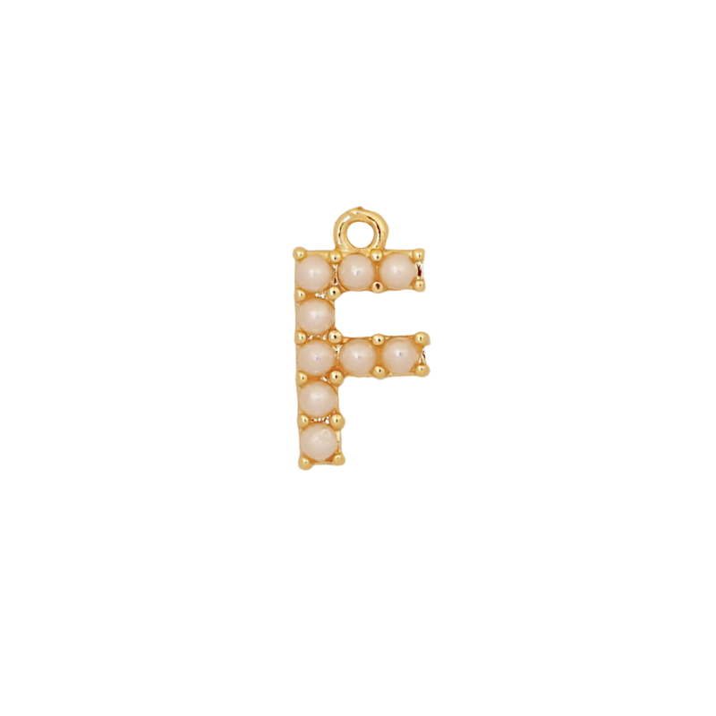 Gold Pearl Letter F Initial Charm