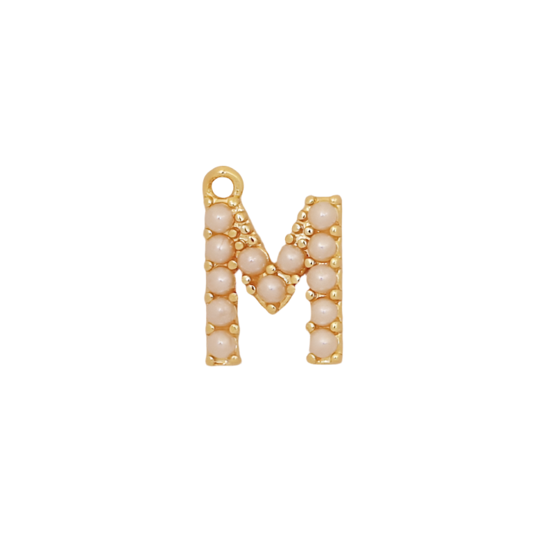 Gold Pearl Letter M Initial Charm