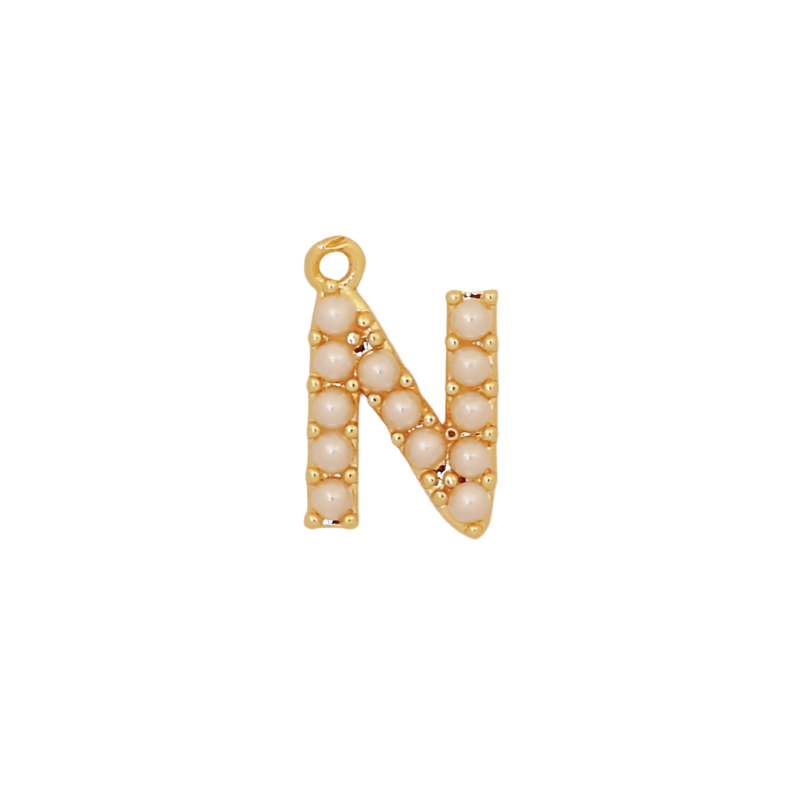 Gold Pearl Letter N Initial Charm