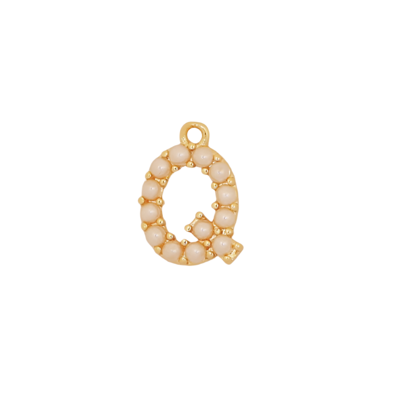 Gold Pearl Letter Q Initial Charm