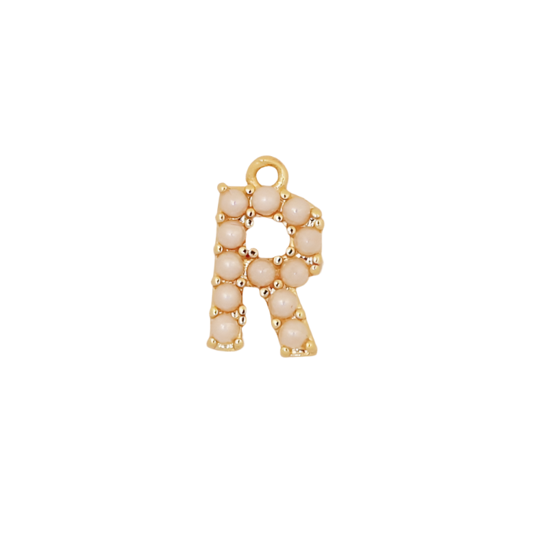 Gold Pearl Letter R Initial Charm
