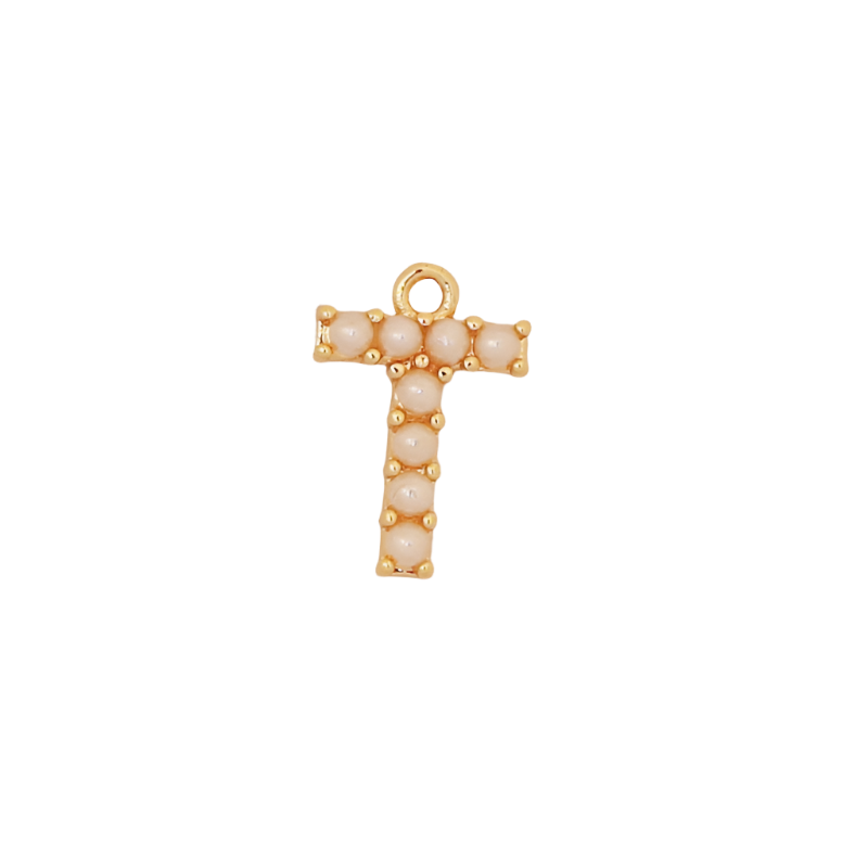 Gold Pearl Letter T Initial Charm