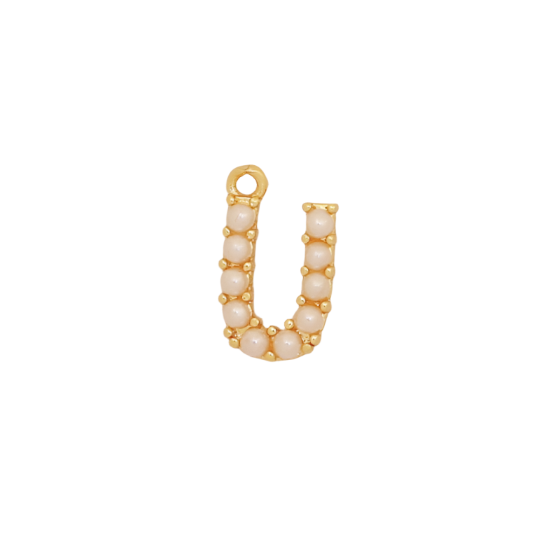 Gold Pearl Letter U Initial Charm