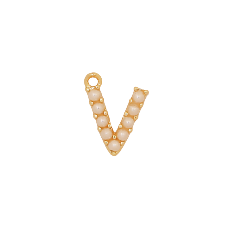 Gold Pearl Letter V Initial Charm