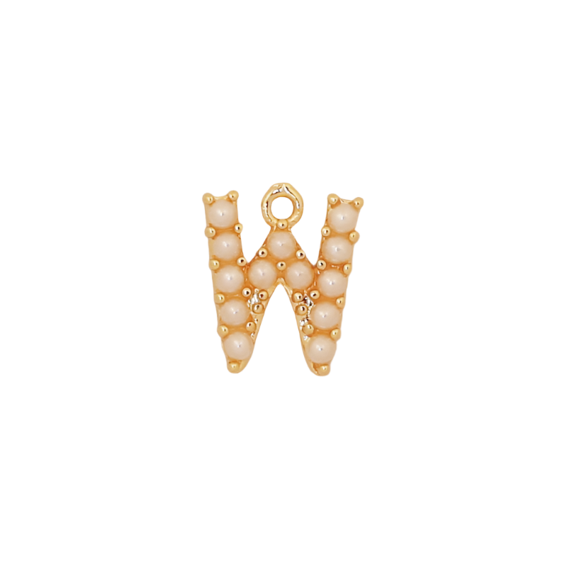 Gold Pearl Letter W Initial Charm