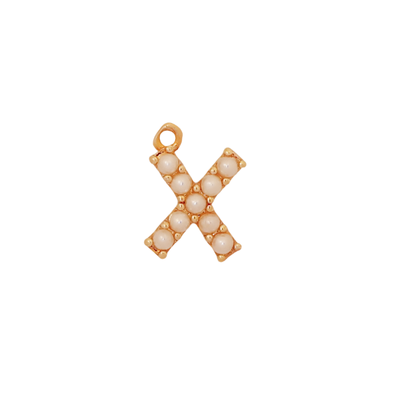 Gold Pearl Letter X Initial Charm