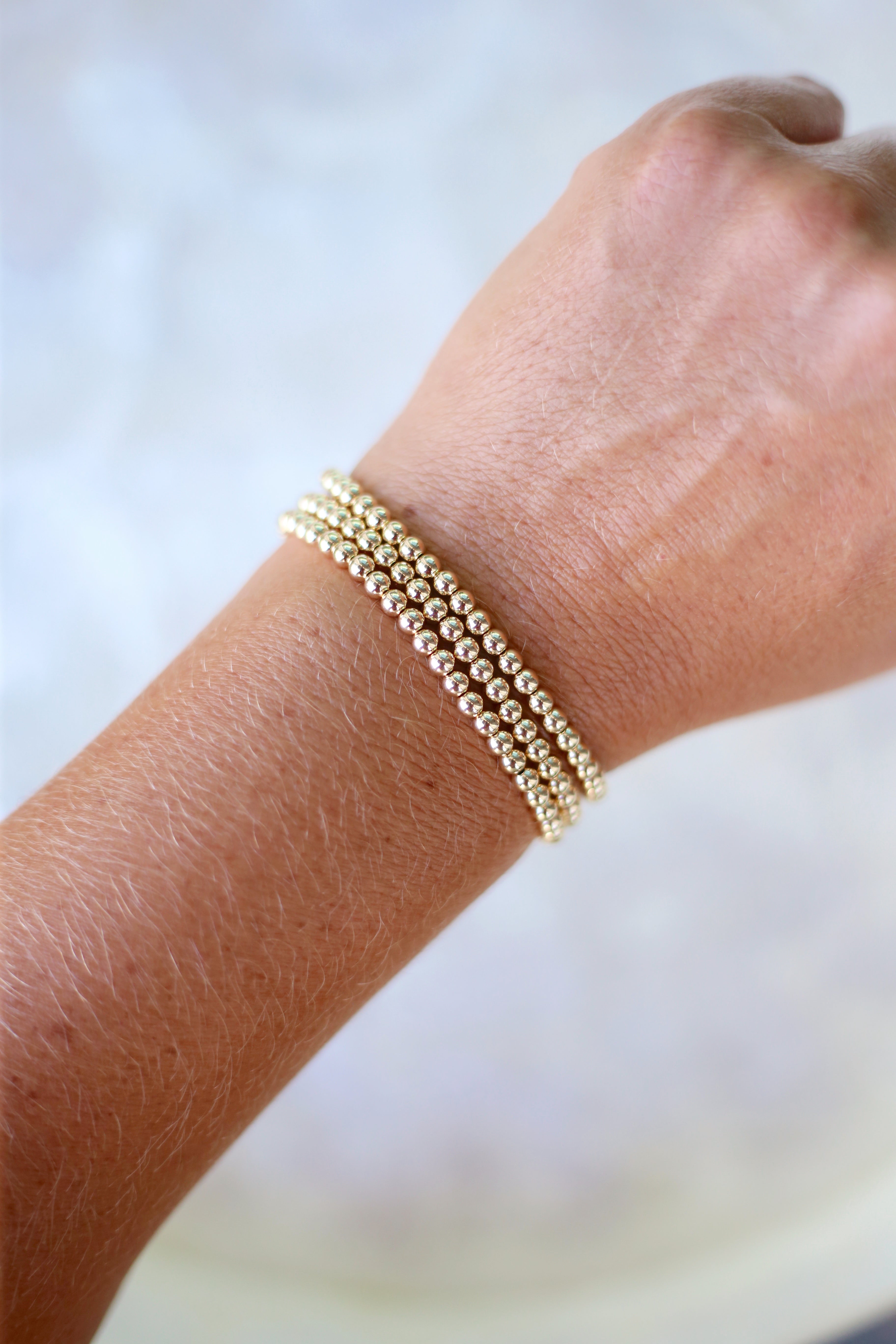 Goldie Set 14K Gold Filled Bead Bracelet Set of 3 on Wrist