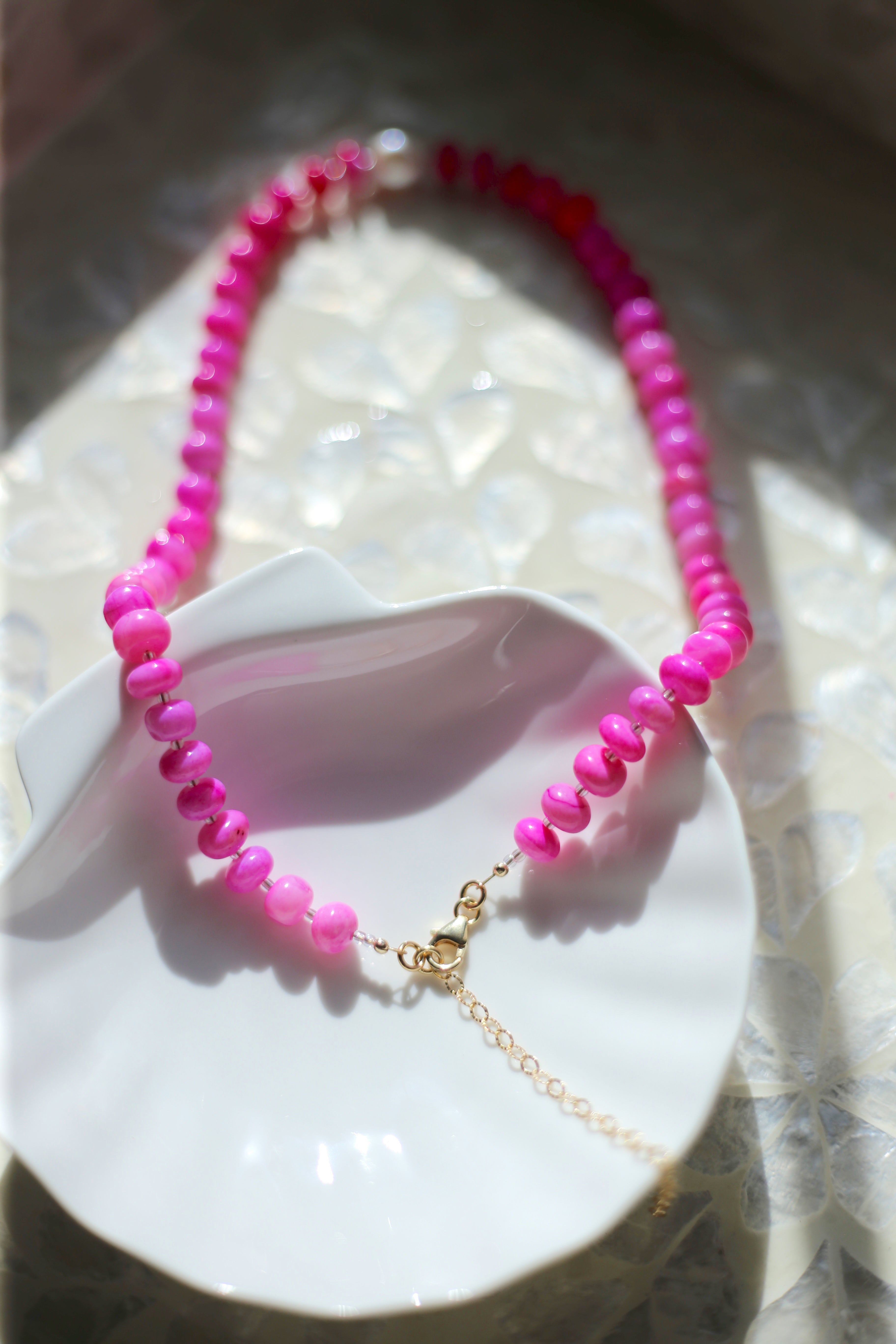 Hibiscus Hot Pink Hand Dyed Opal with AAA Freshwater Pearl Necklace Clasp