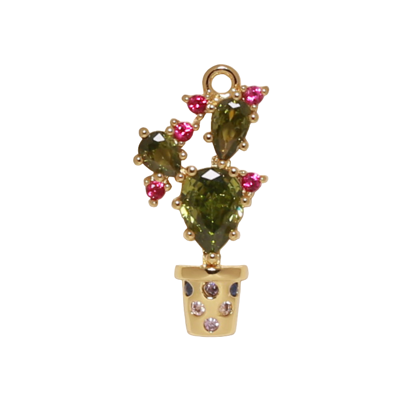 CZ Gold Potted Cactus Charm