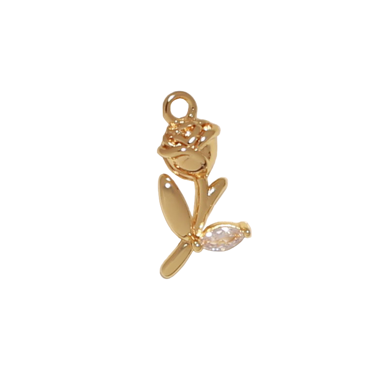 Gold Rose Flower CZ Charm