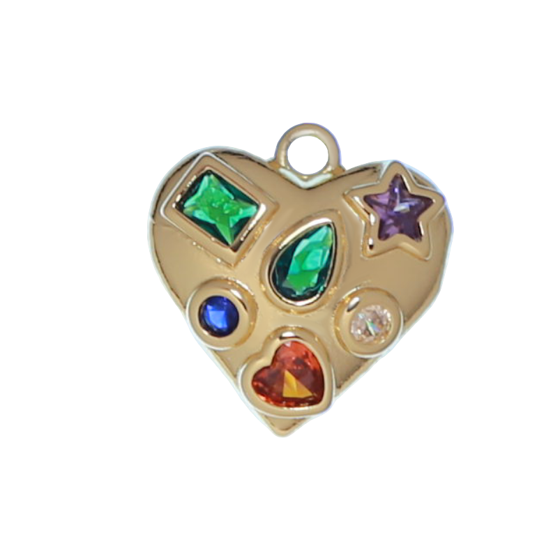Gold Puffy Gemstone Heart Charm